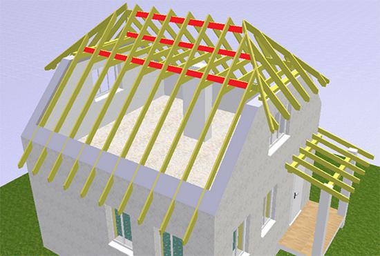 Стропильная система двухскатной полувальмовой крыши